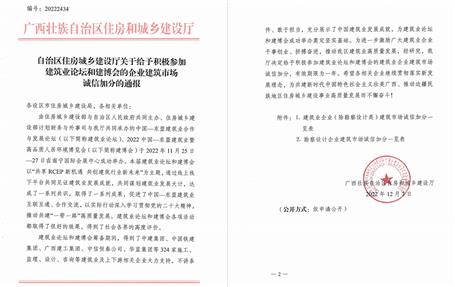 冶建公司獲自治區(qū)住建廳、南寧市住建局通報(bào)表?yè)P(yáng)并獲誠(chéng)信加分